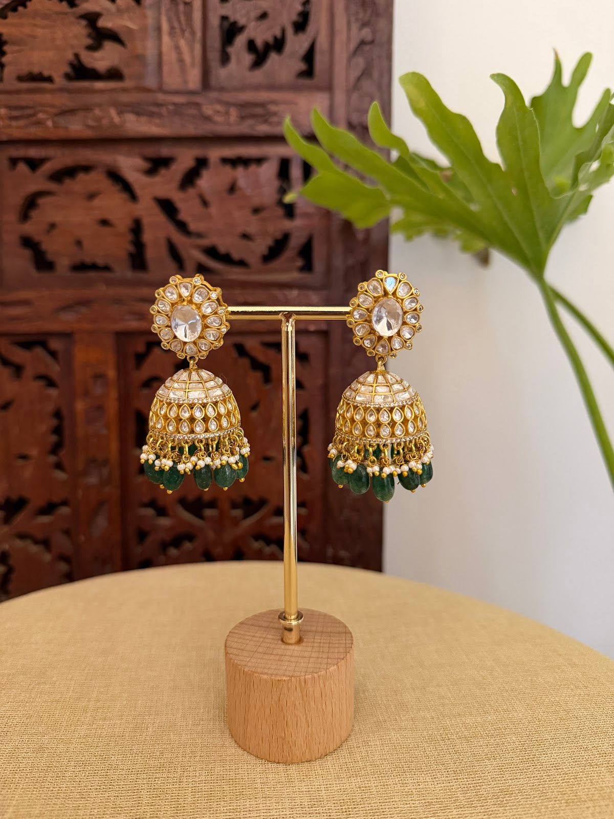 White Floral Jadau Kundan Jhumkas | ER418