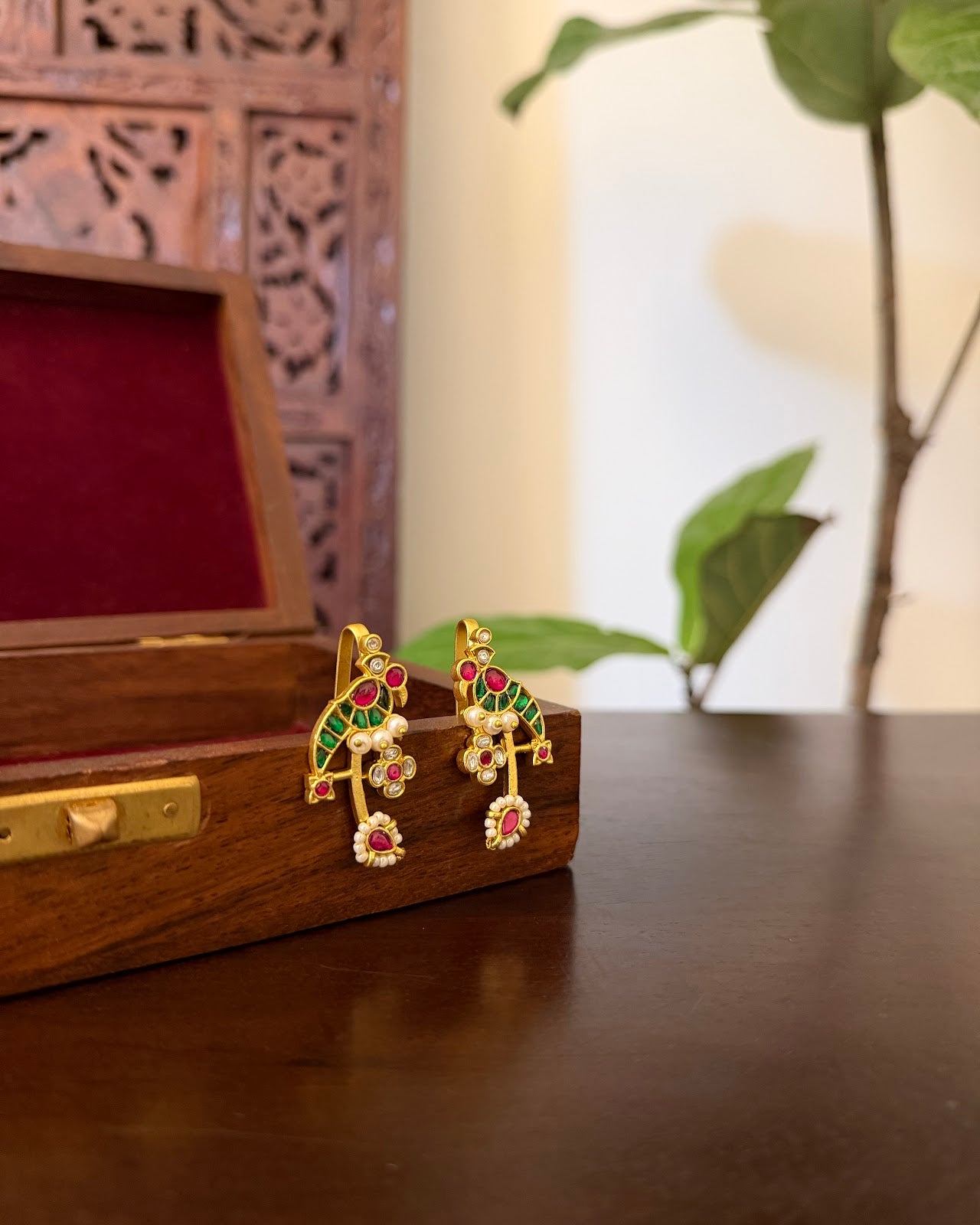 Jadau Kundan Parrot Bugadi | Green | Handmade Gold Plated | ER450