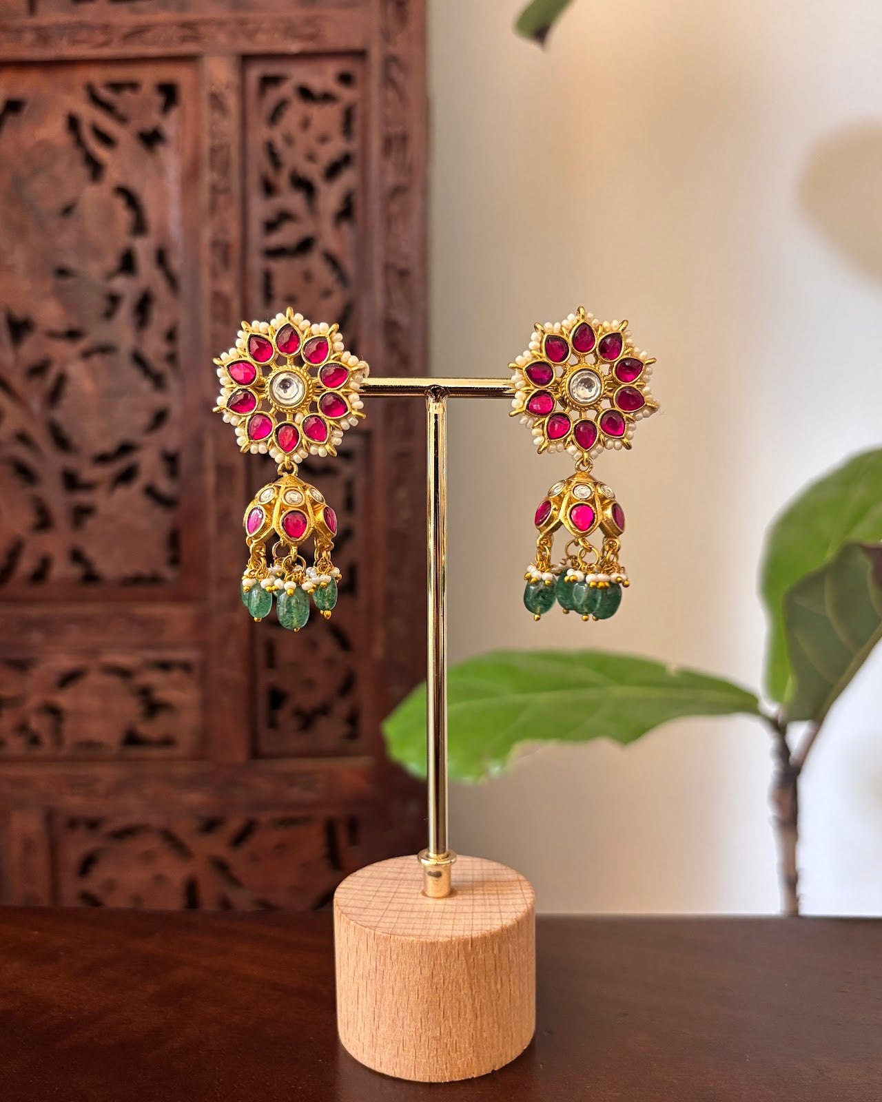 Royal Bloom Jadau Jhumkas | Handmade Gold Plated | ER462