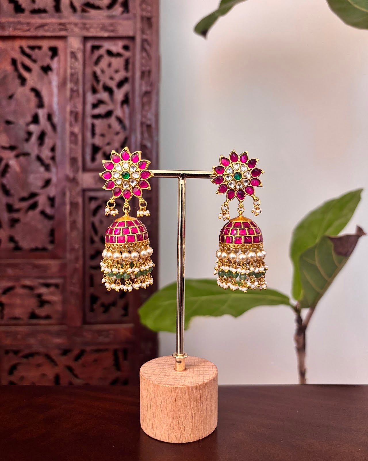 Heritage Floral Jadau Jhumkas | Handmade Gold Plated | ER461