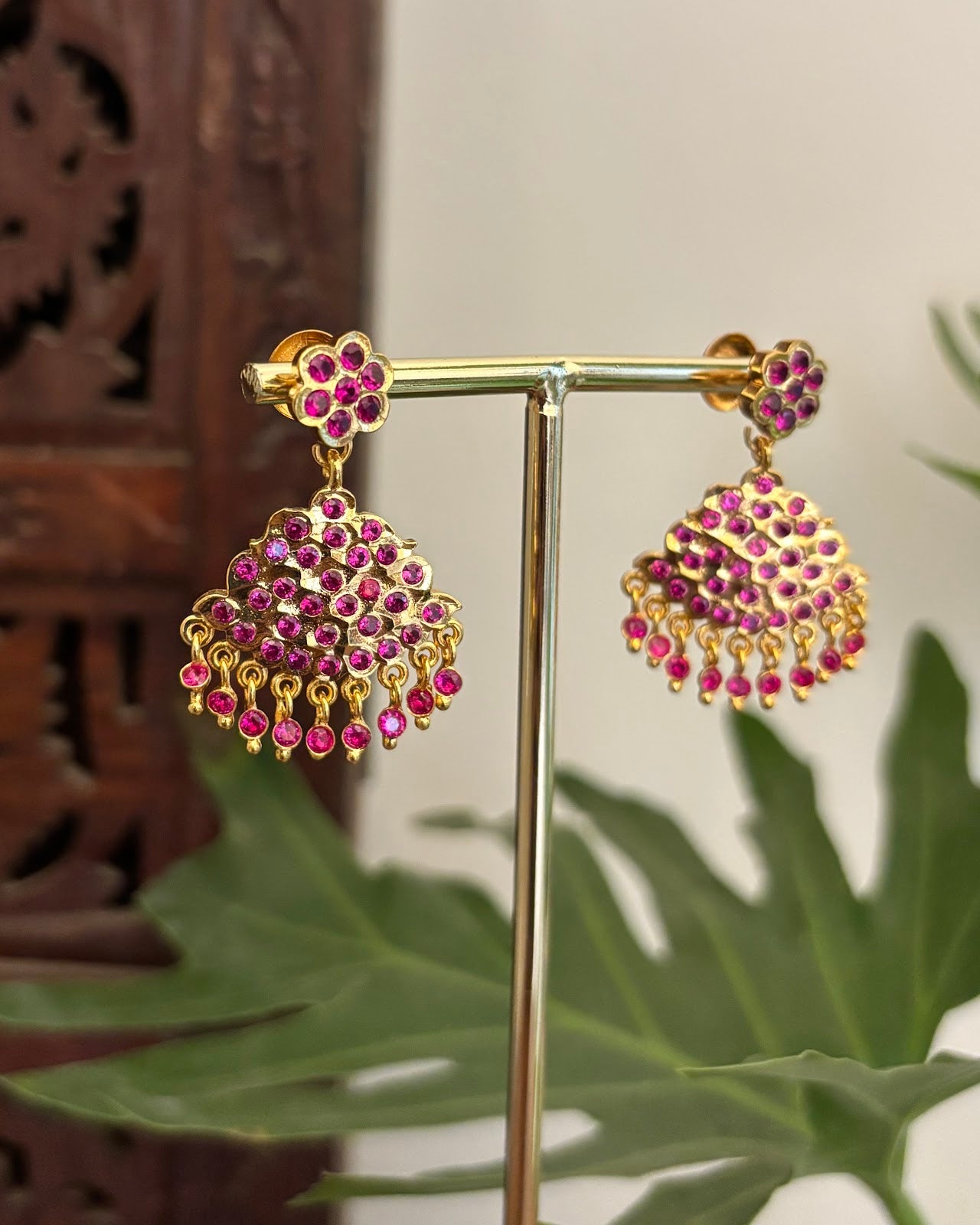 Vintage Impon Small Classic Jhumkas Ruby ER397