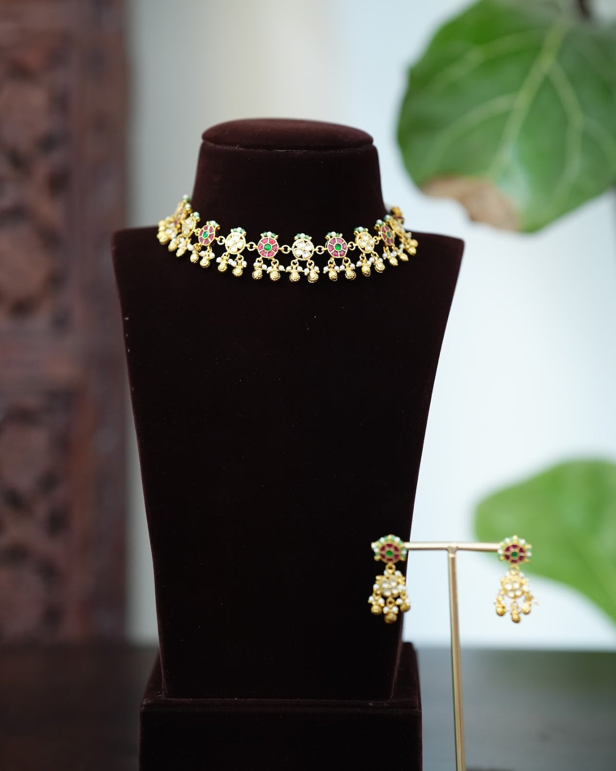 Kundan Multicolor Floral Choker with Earrings | Handmade Gold Plated | NC895