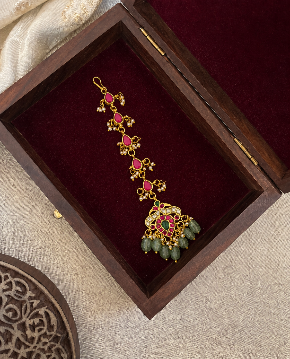 Jadau Kundan Floral Maang Tikka | Bridal Hair Jewellery | MT342