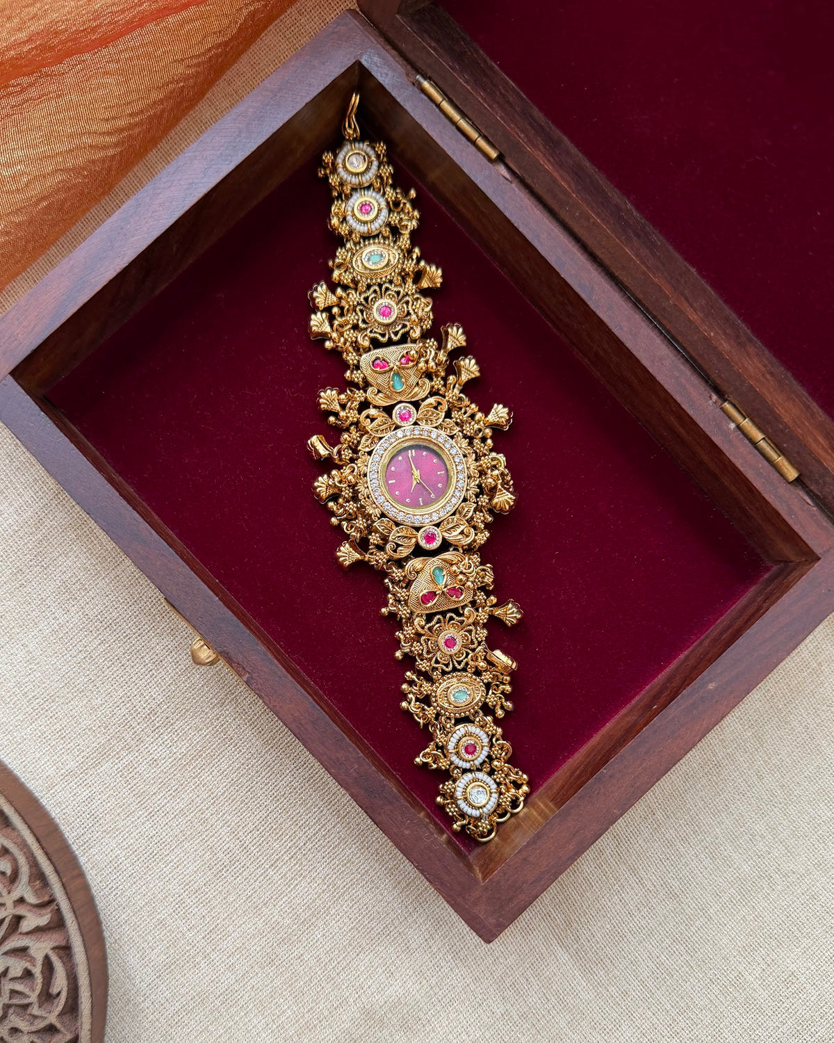Regal Jadau Kundan Designer Watch | Handmade Gold Plated | WA005