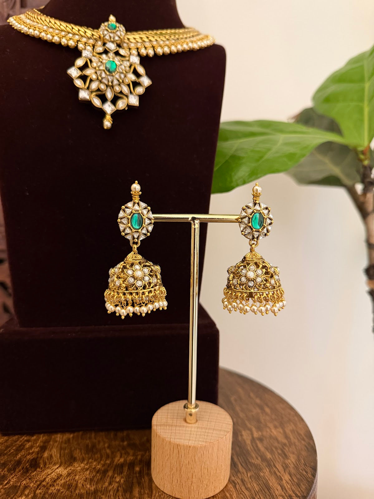 Antique Kundan Gold Plated Necklace with Jhumkas | Handmade Gold Plated | NC726