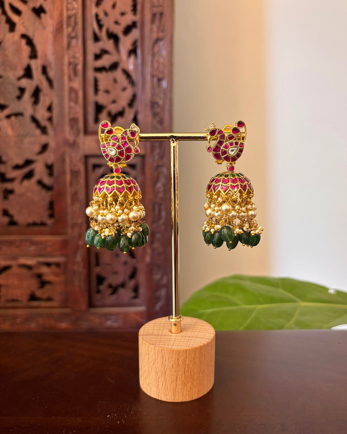 Peacock Floral Jadau Kundan Jhumkas | Handmade Gold Plated | ER479