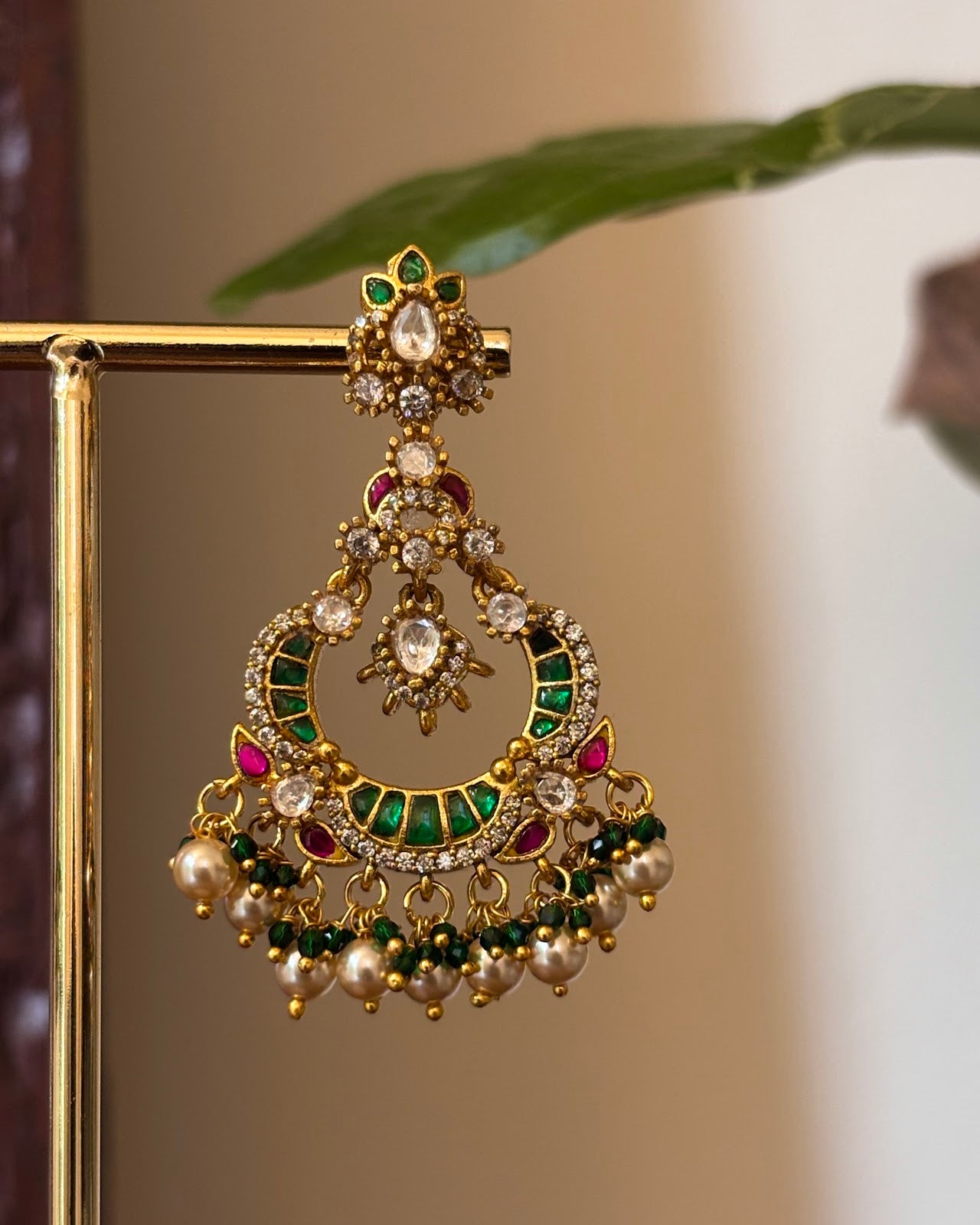 Multicolor Jadau Kundan Peacock Chandbali Earrings with Pearl Hangings | Handmade Gold Plated | ER457