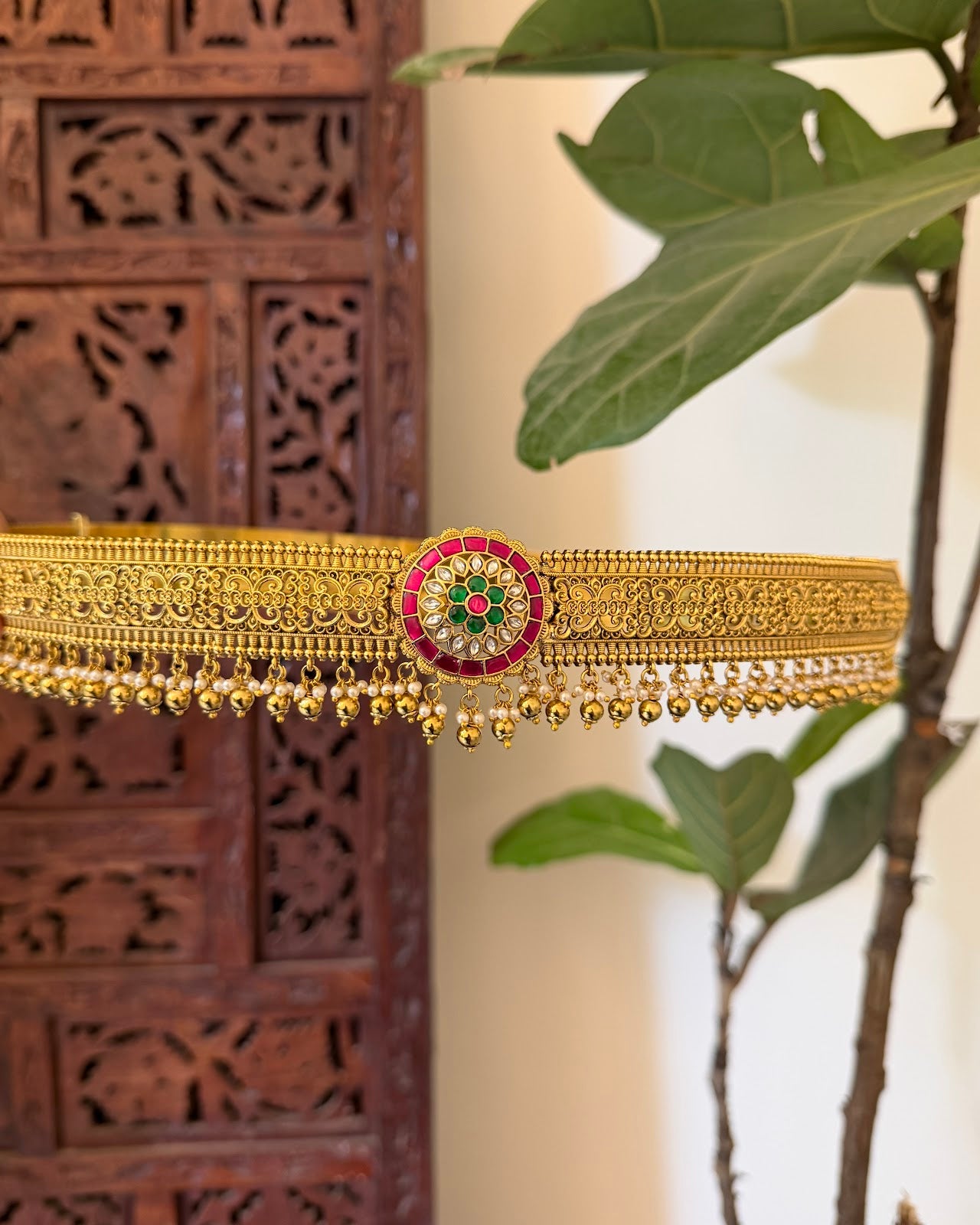 Floral Kundan Antique Waistbelt | Handmade Gold Plated | WB043