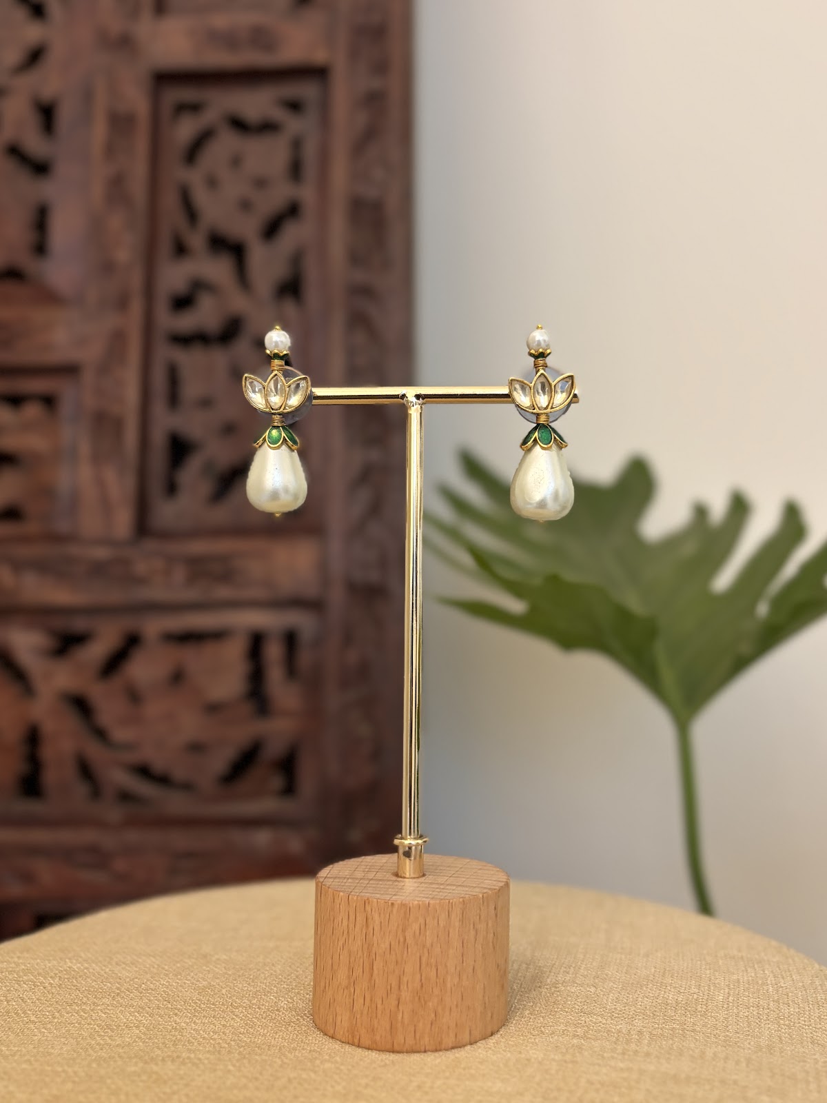 White Lotus Stud Earrings | Handmade Gold Plated | ER433