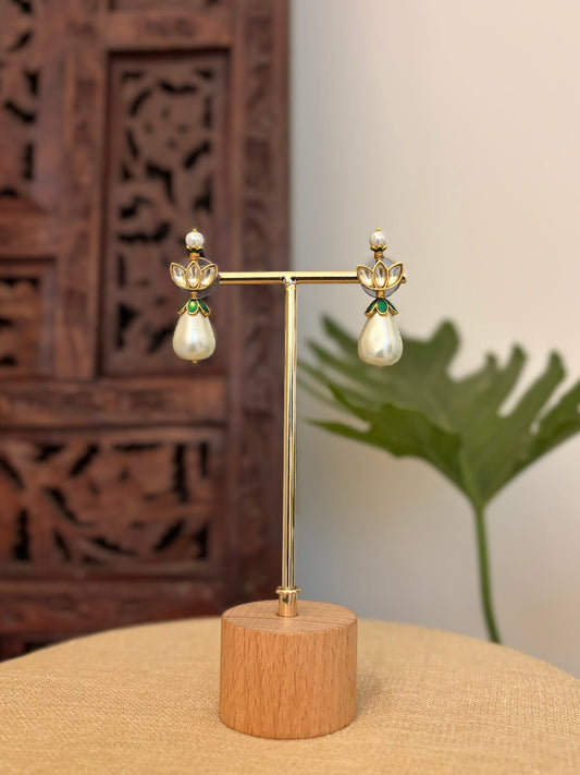 White Lotus Stud Earrings | Handmade Gold Plated | ER433