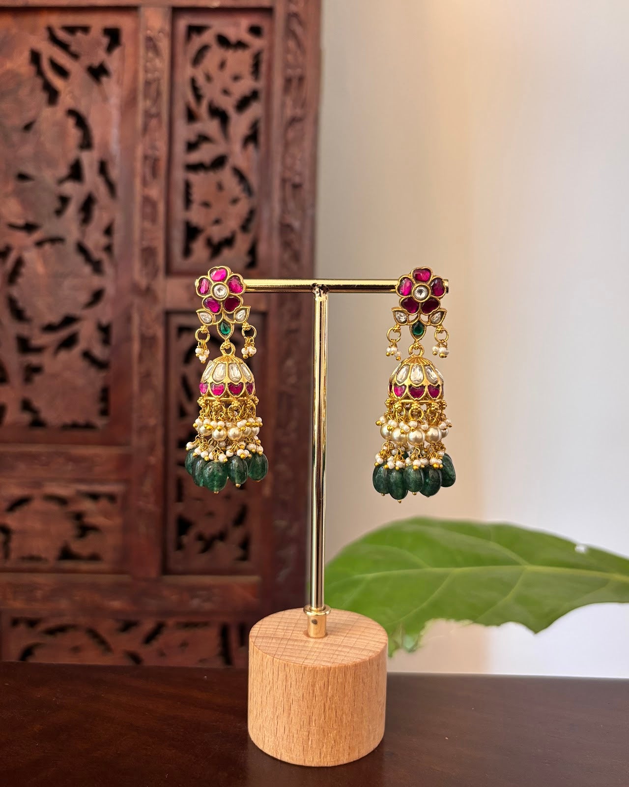 Heritage Floral Jadau Earrings | Handmade Gold Plated | ER471