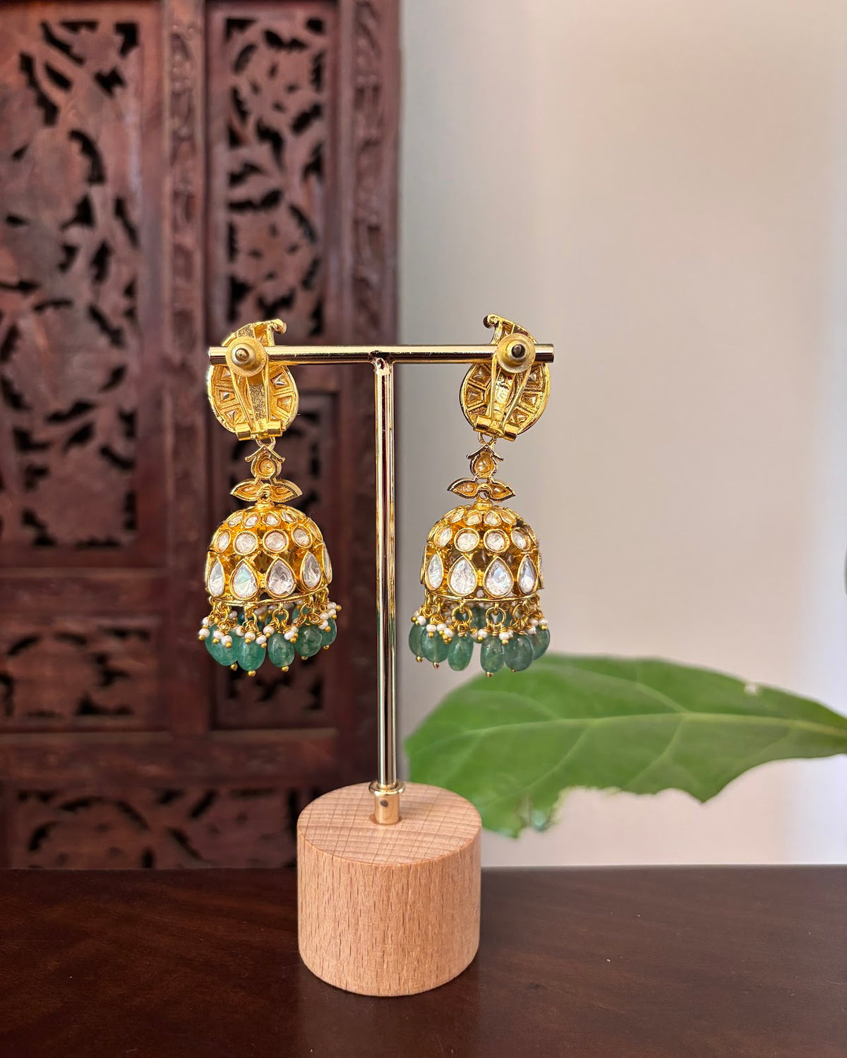 White Mango  Mossanite Jadau Kundan Jhumkas | Handmade Gold Plated | ER474