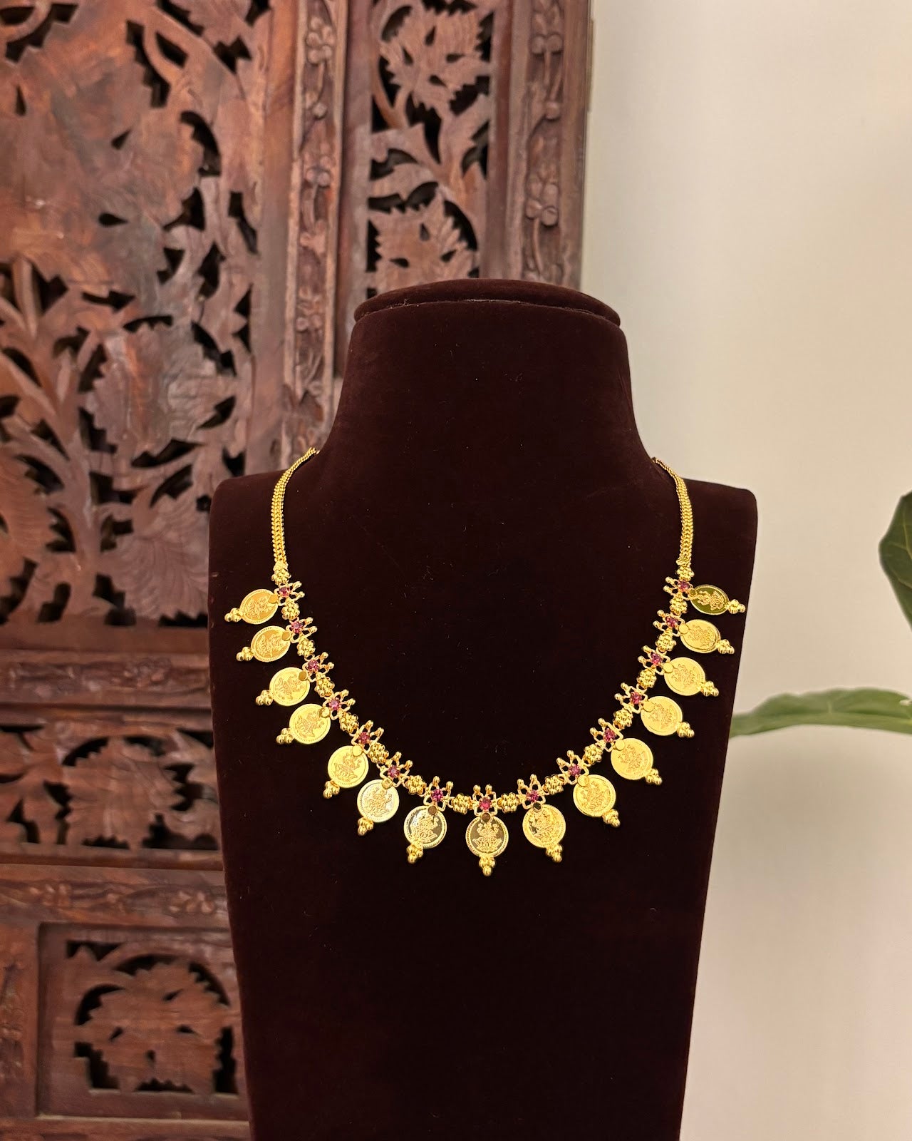 Lakshmi Kaasu Necklace | Antique Gold Finish | Handmade Gold Plated | NC755