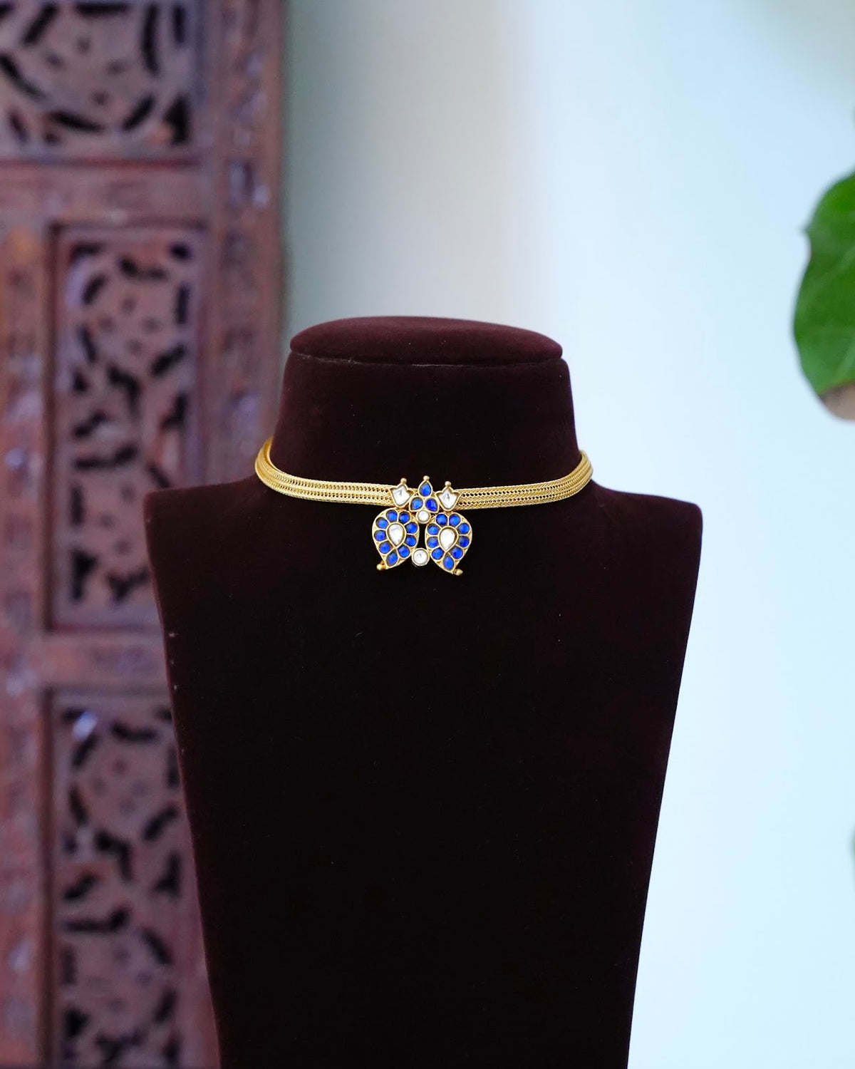 2-in-1 Jadau Kundan Mango Chain Choker | White & Blue | Handmade Gold Plated | NC932