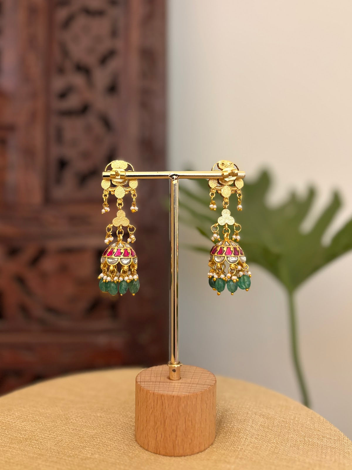 Heritage Floral Jadau Earrings | Handmade Gold Plated | ER435