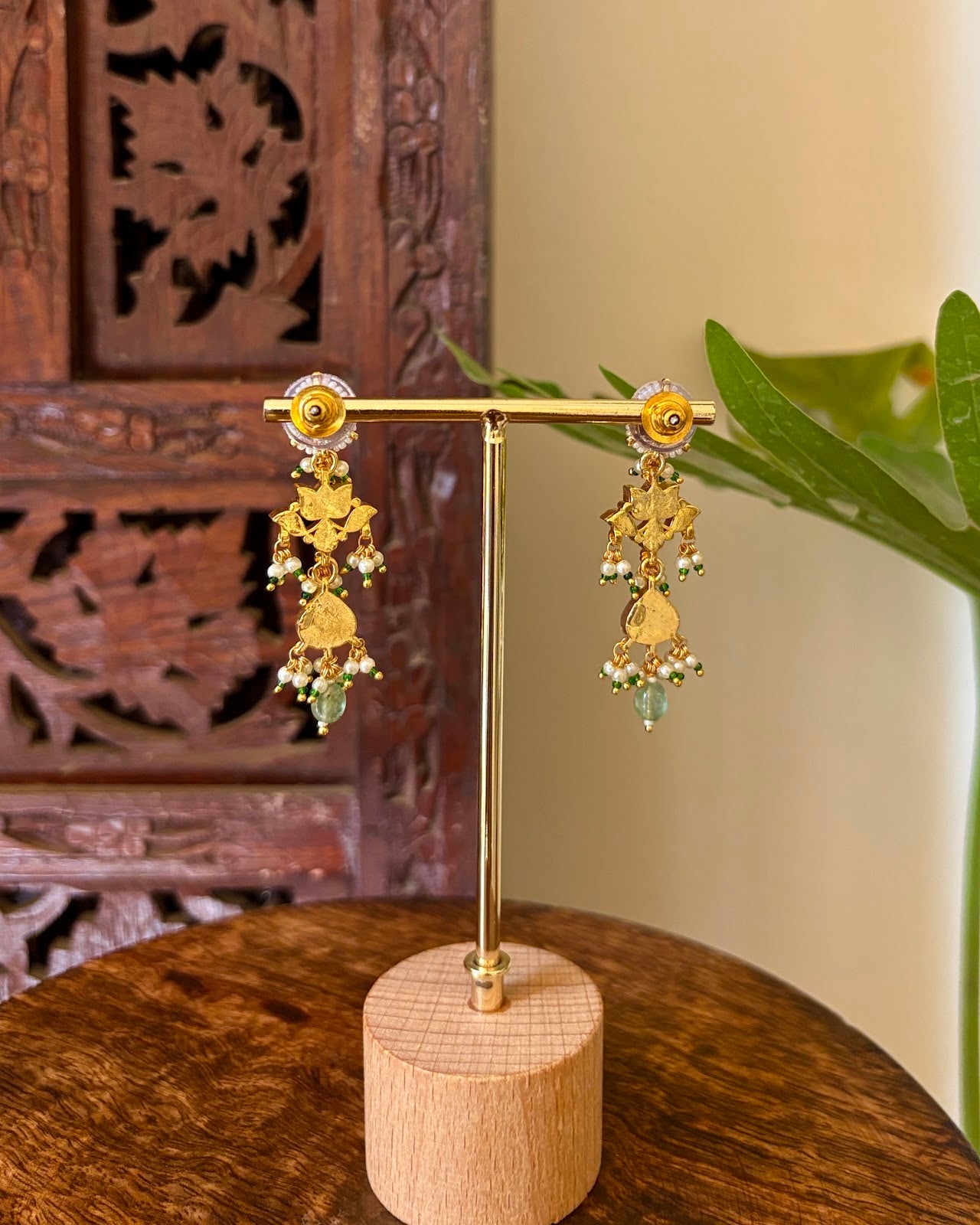 Lotus Floral Jadau Kundan Jhumkas with Pearl Hangings | Handmade Gold Plated | ER441