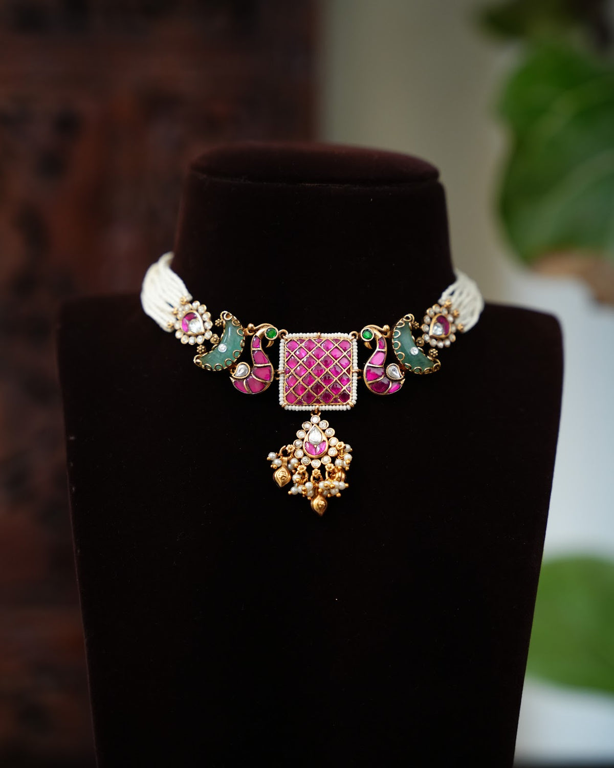 Kundan Pearl Peacock Choker with Earrings | Handmade Gold Plated | NC892