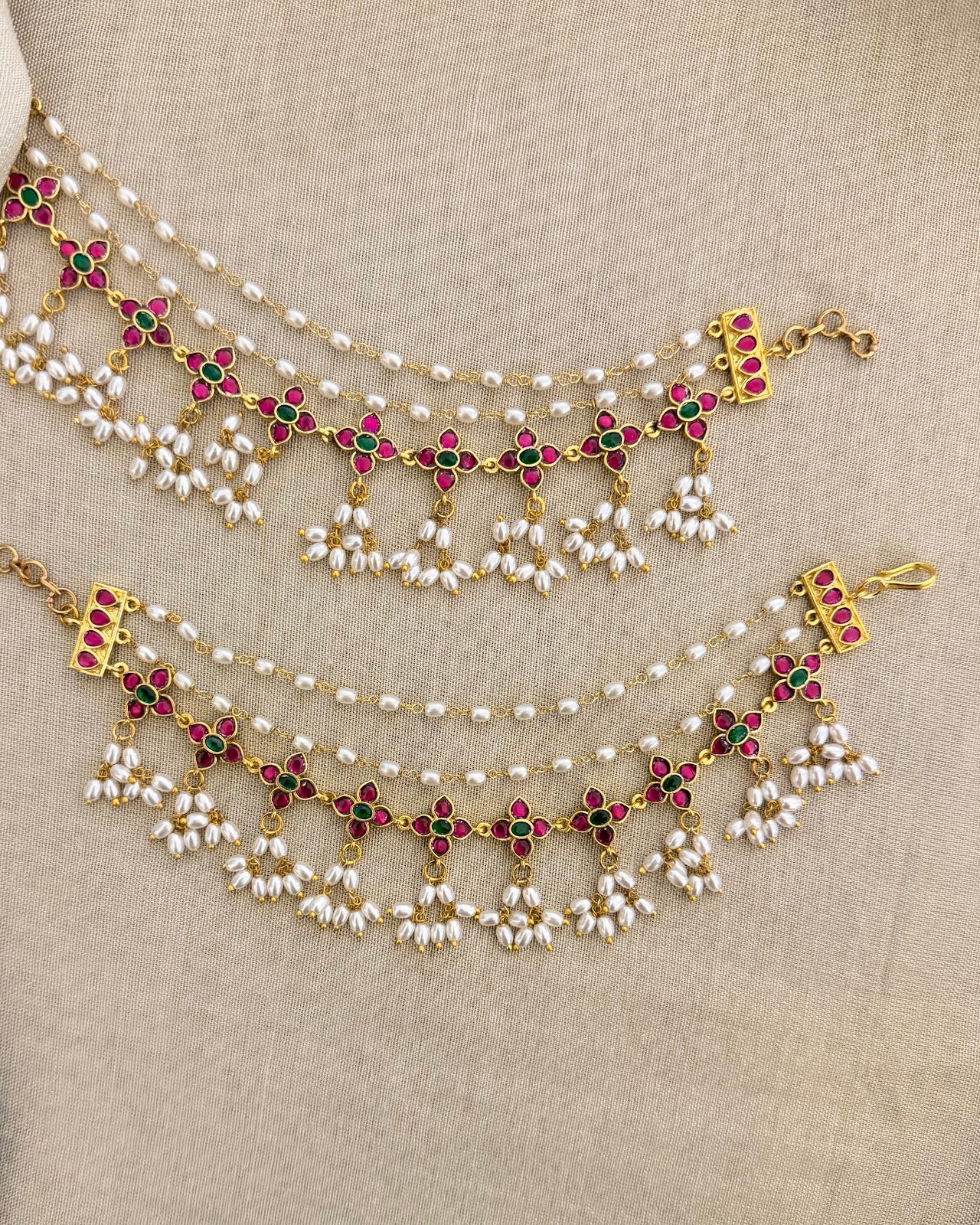 Kundan Three-Layer Ear Chain | Handmade Gold Plated | EC218
