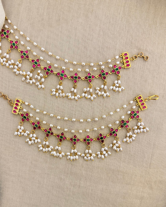 Kundan Three-Layer Ear Chain | Handmade Gold Plated | EC218