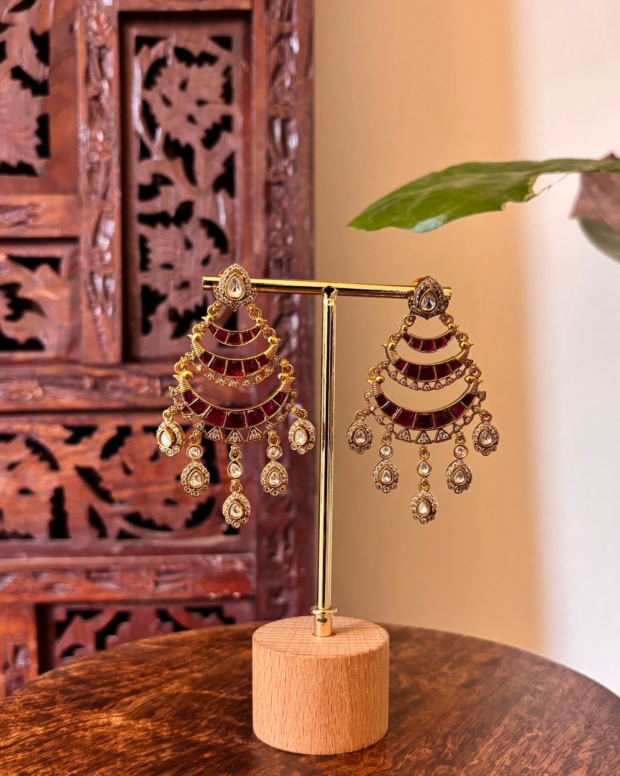 Jadau Kundan Chandbali Ruby Earrings | Handmade Gold Plated | ER459