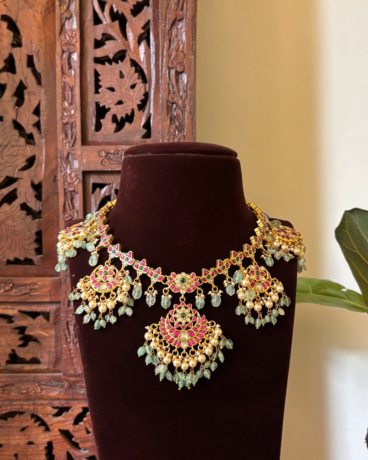 Bridal Jadau Kundan Floral Necklace | Handmade Gold Plated | NC741