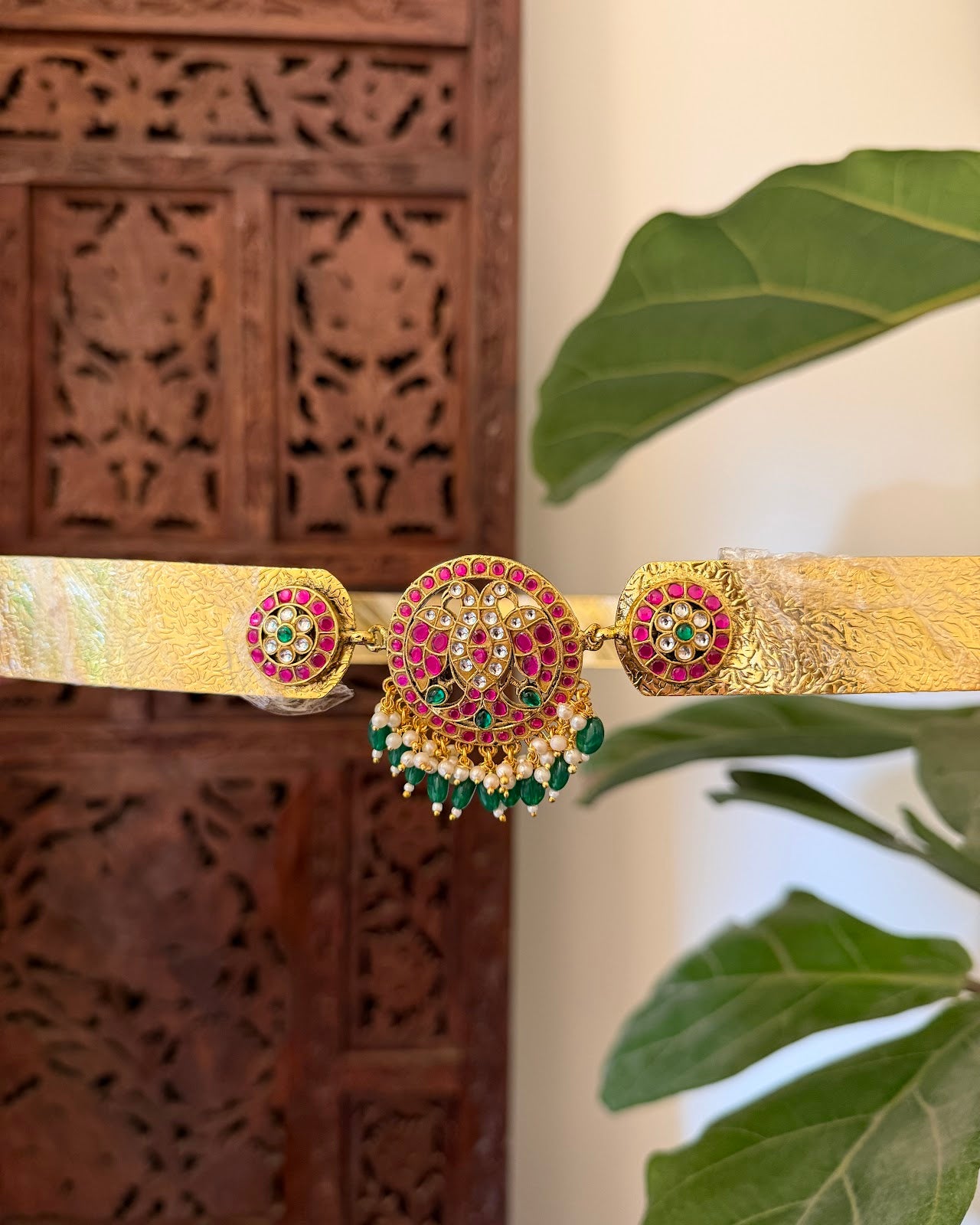 Jadau Kundan Minimal Gandaberunda Hipbelt | Handmade Gold Plated | WB048