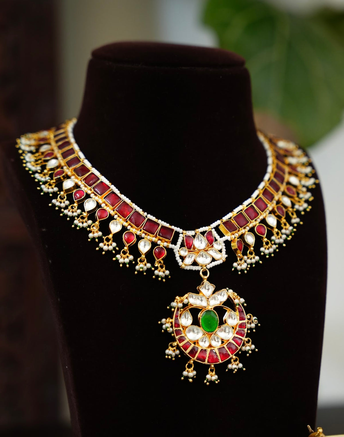 Traditional Pachi Kundan Beaded Necklace Set with Matching Earrings & Pearl Beads | Handmade Gold Plated | NC946