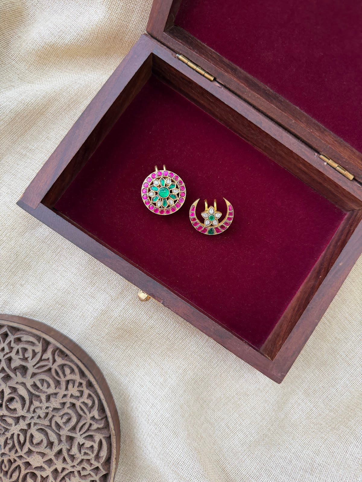 Multicolour Jadau Kundan Sun & Moon Hair Accessory | Gold Plated Traditional Set | HA403