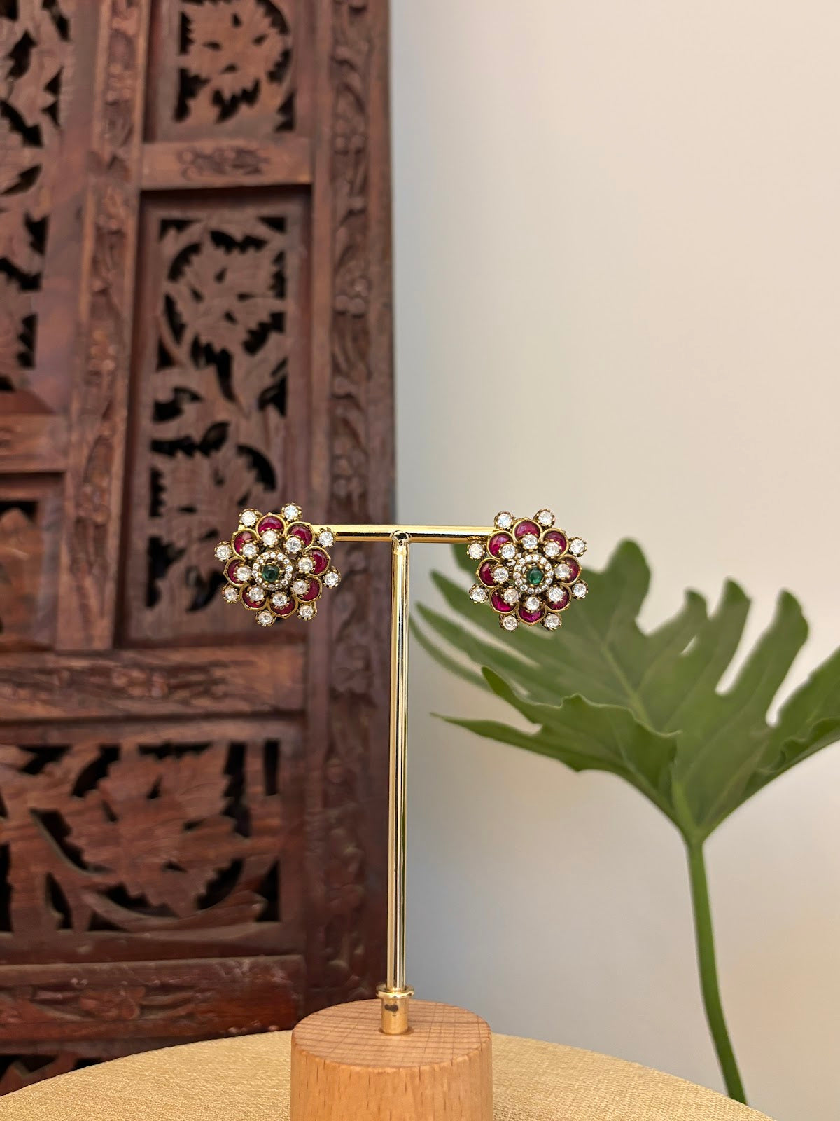 Blooming Ruby Green Studs  | ER431