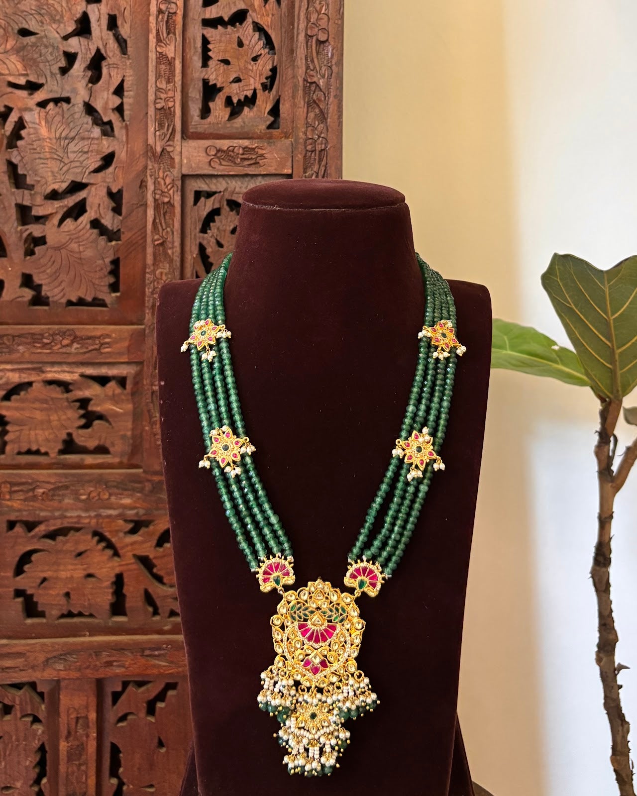 Royal Green Kundan Necklace Set | Handmade Gold Plated | NC746