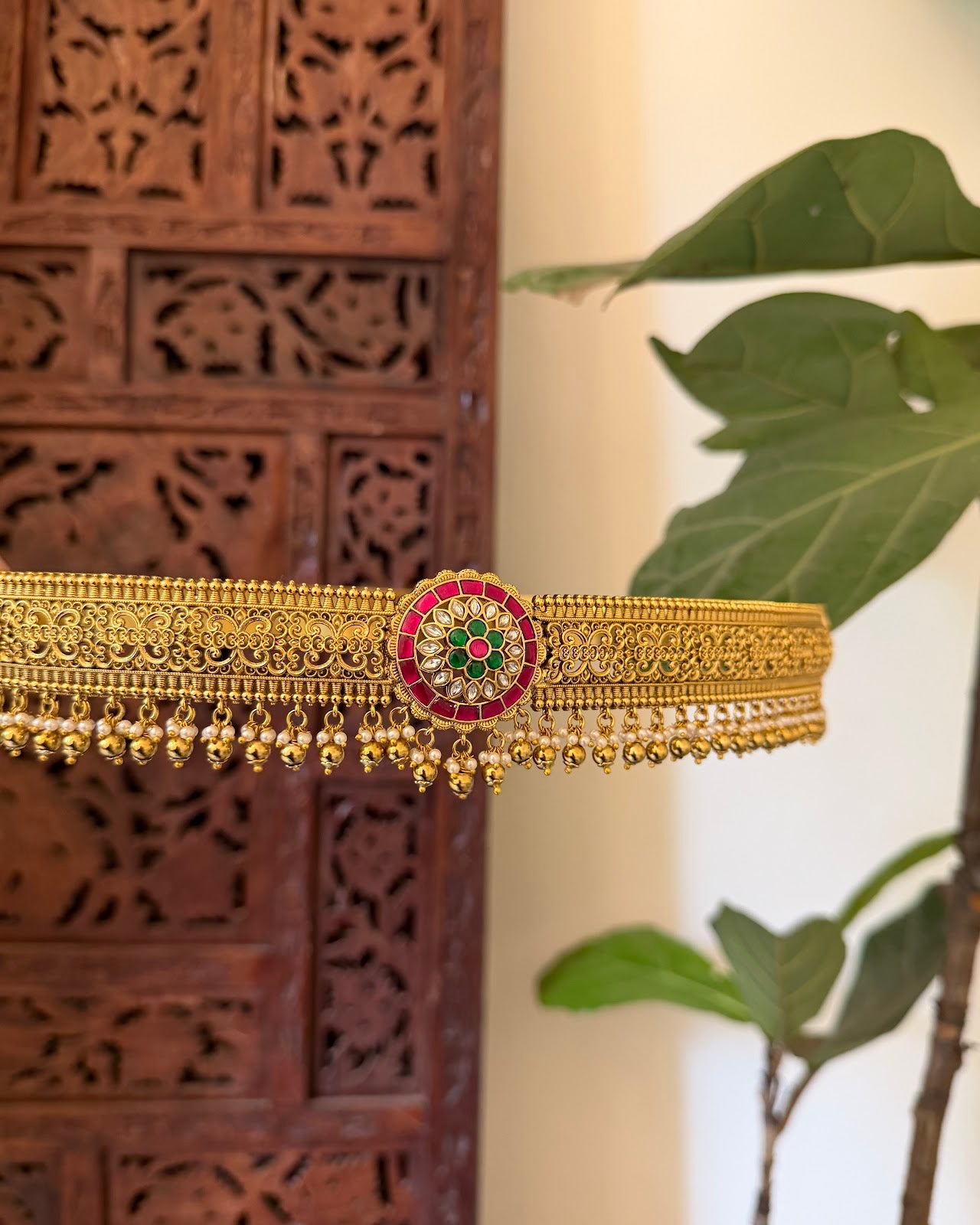 Floral Kundan Antique Waistbelt | Handmade Gold Plated | WB043