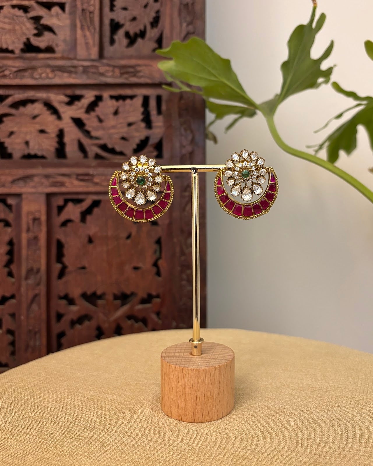 Ruby Emerald Bloom Studs | Handmade Gold Plated | ER422