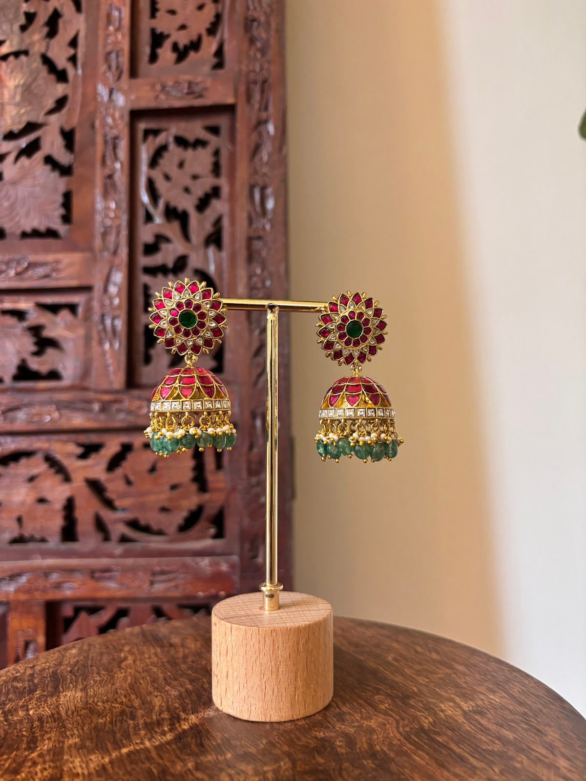 Multicolor Floral Jadau Kundan Jhumkas ER510