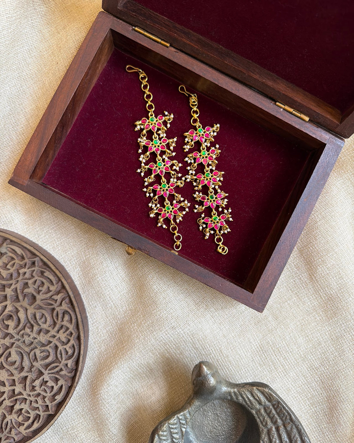 Multicolour Floral Ear Chain | Handmade Gold Plated | EC240
