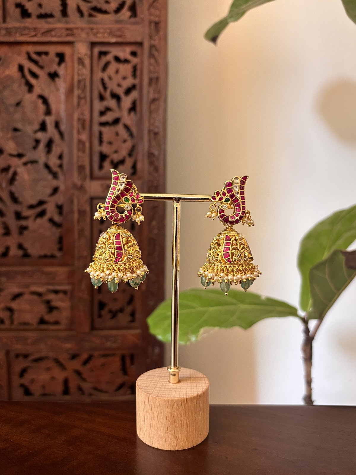 Peacock Jadau Kundan Jhumkas | Handmade Gold Plated | ER464