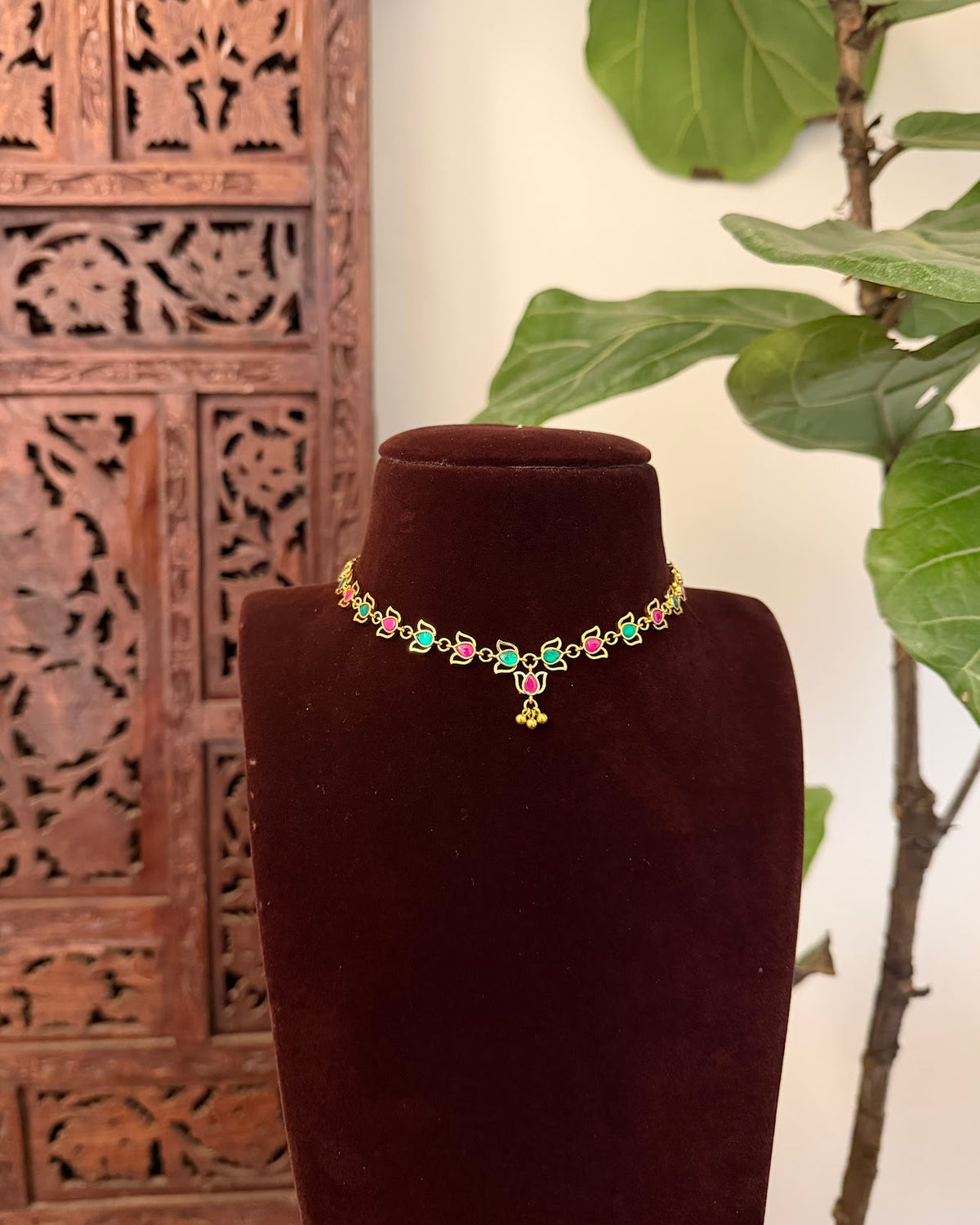 Multicolour Lotus Kundan Necklace with Earrings | Floral Design | Handmade Gold Plated | NC852