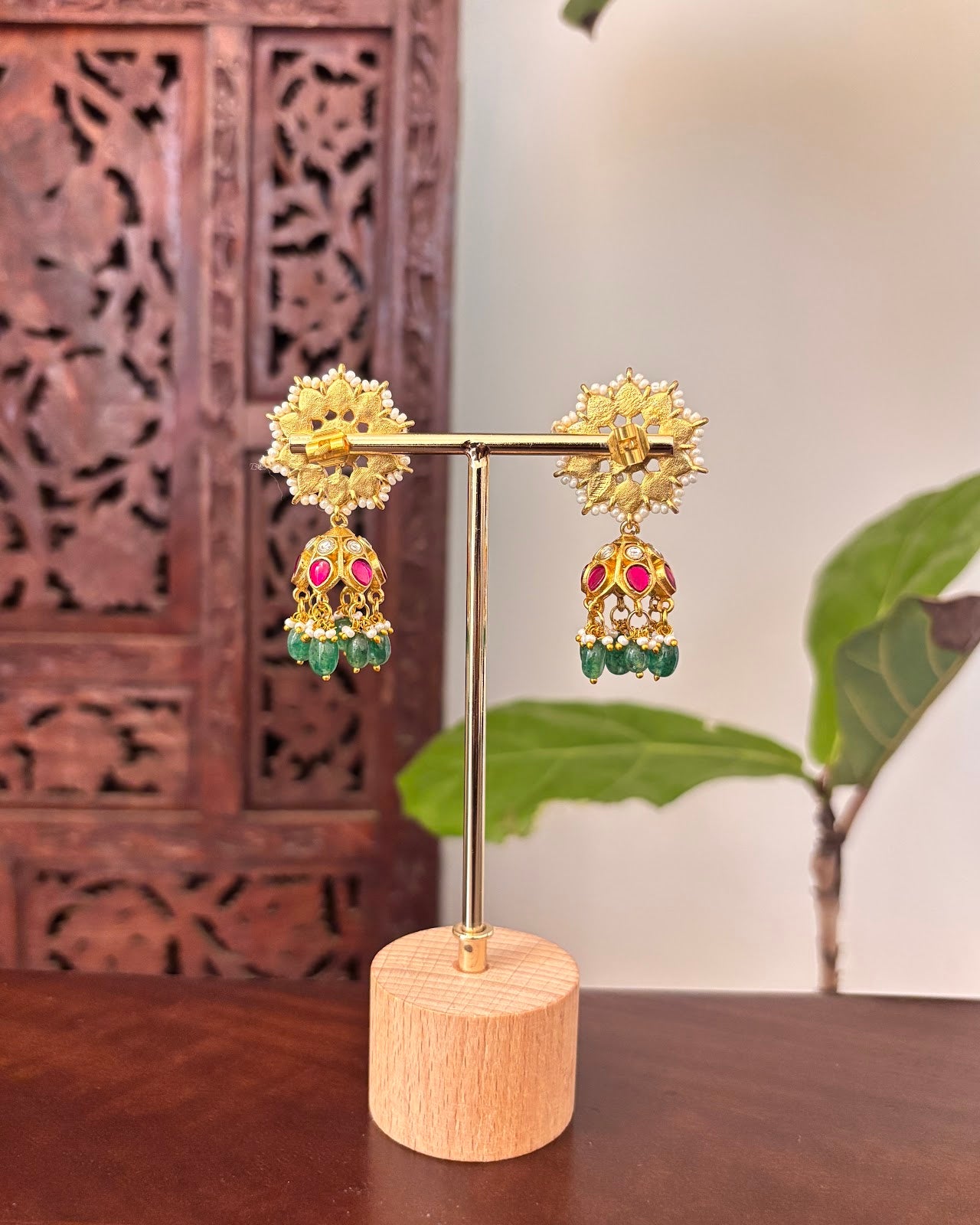 Royal Bloom Jadau Jhumkas | Handmade Gold Plated | ER462