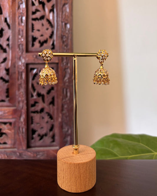 Vintage Impon Small Earrings | Classic Jhumkas | White | Handmade Gold Tone | ER500