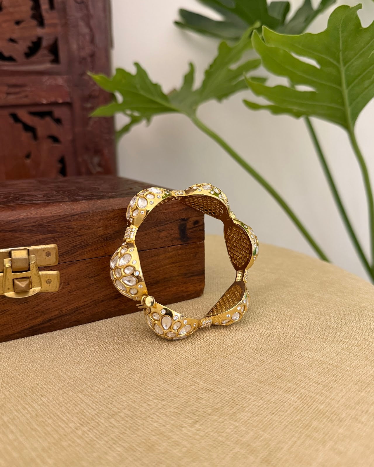 White Stone Jadau Kundan Bangles Gold Plated BA93