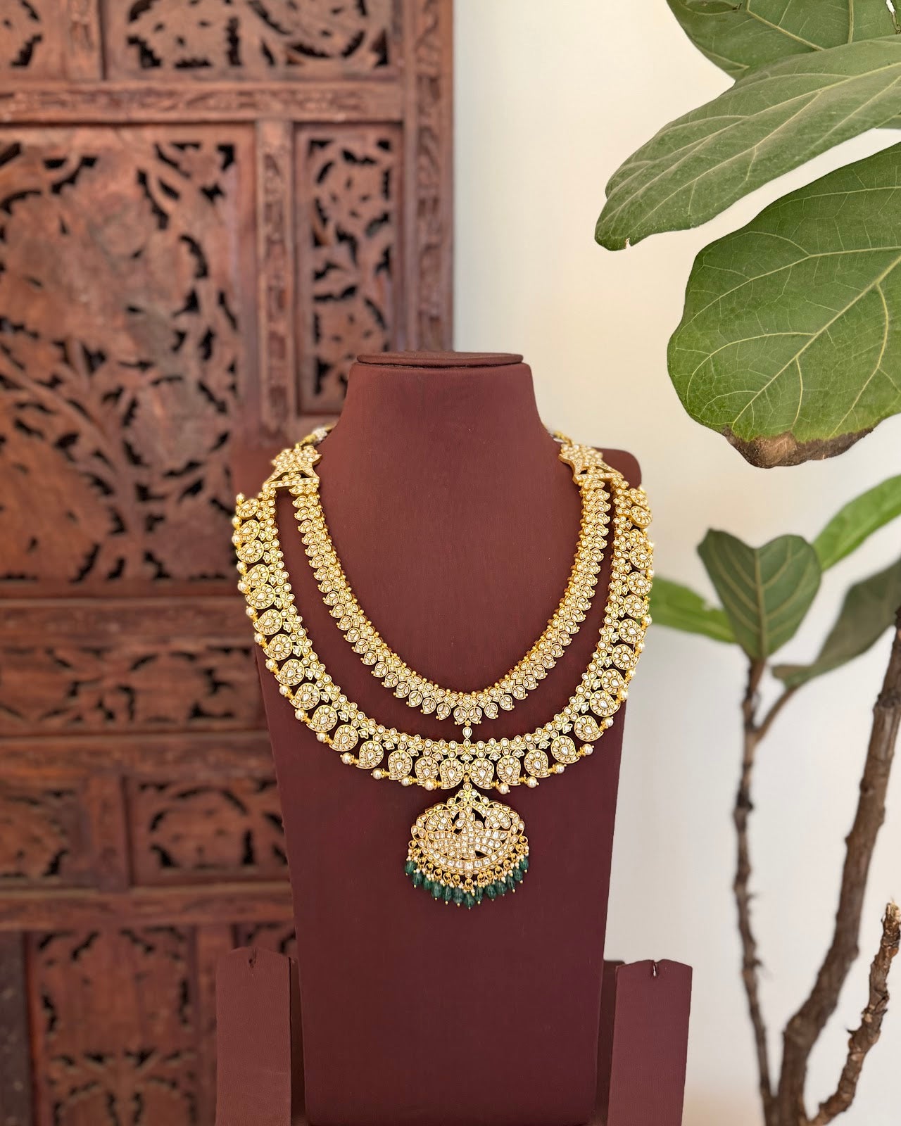 Bridal Royal Kundan Mango Haram | White | Handmade Gold Plated | NC731
