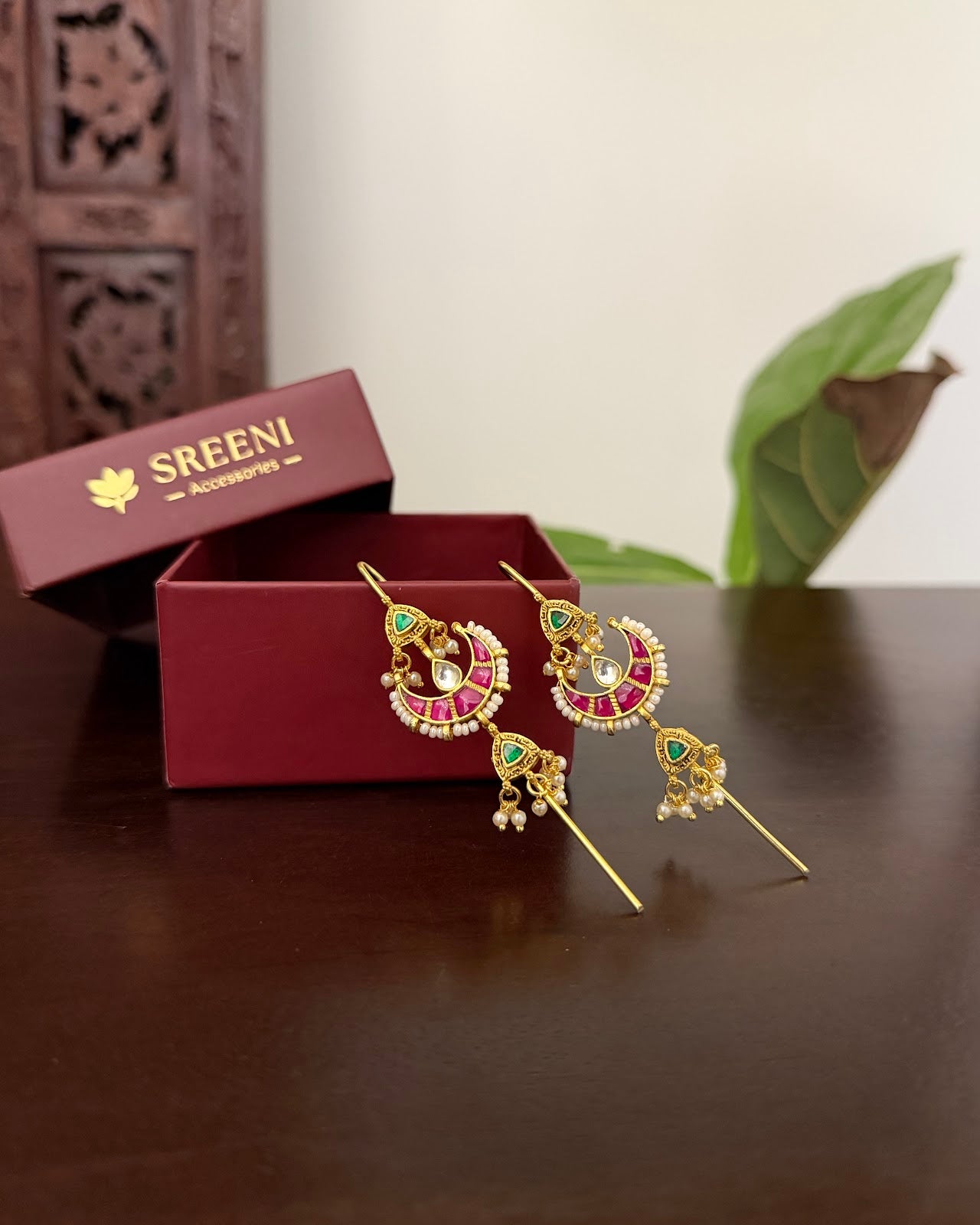 Kundan Multicolor Ear Cuff Earrings | Handmade Gold Plated | ER494