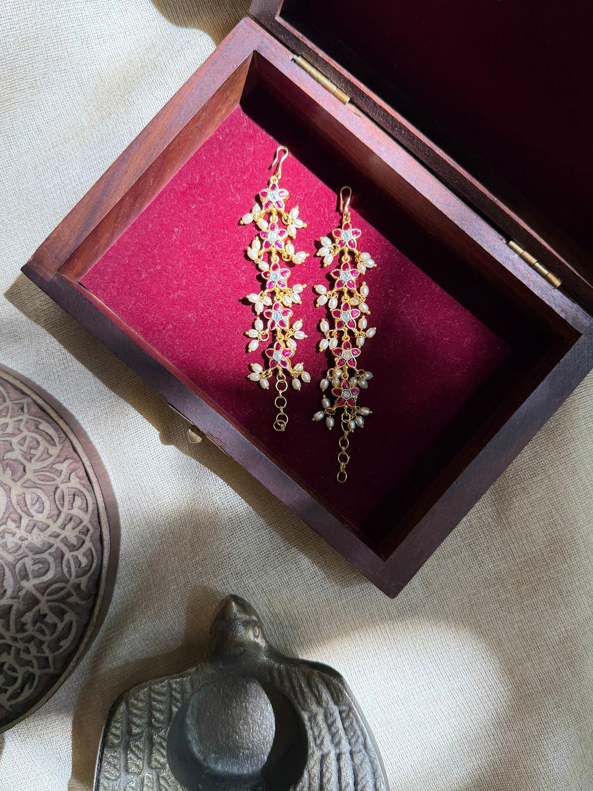 Kundan Straight Ear Chain | Handmade Gold Plated | EC235