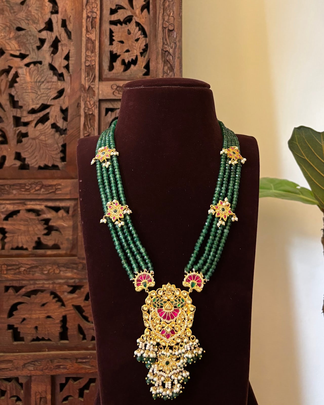 Royal Green Kundan Necklace Set | Handmade Gold Plated | NC746