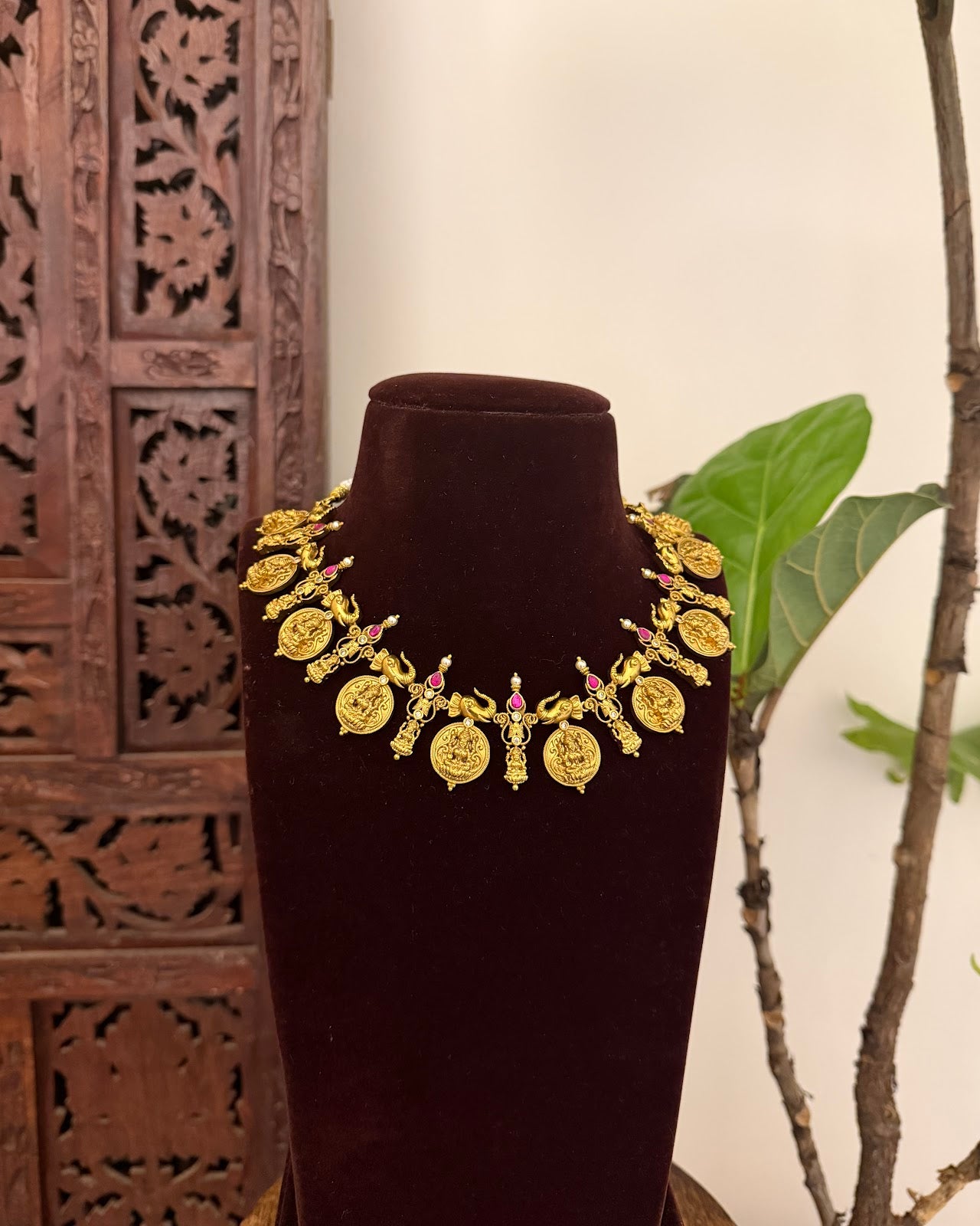 Antique Lakshmi Elephant Kaasu Necklace with Earrings | NC727