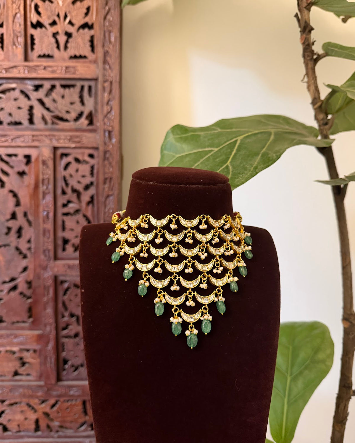 Moon Handcrafted Contemporary Kundan Necklace with Earrings | White | Handmade Gold Plated | NC877
