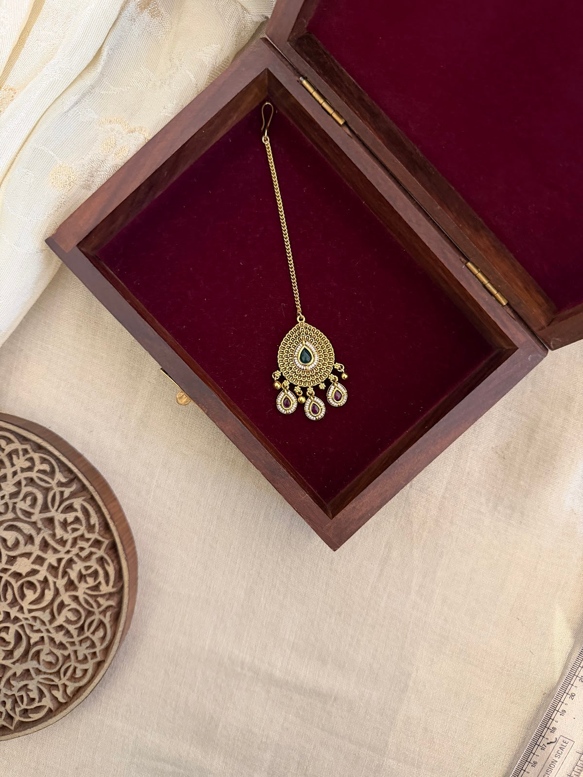 Ruby & Green Floral Kundan Maang Tikka | MT333