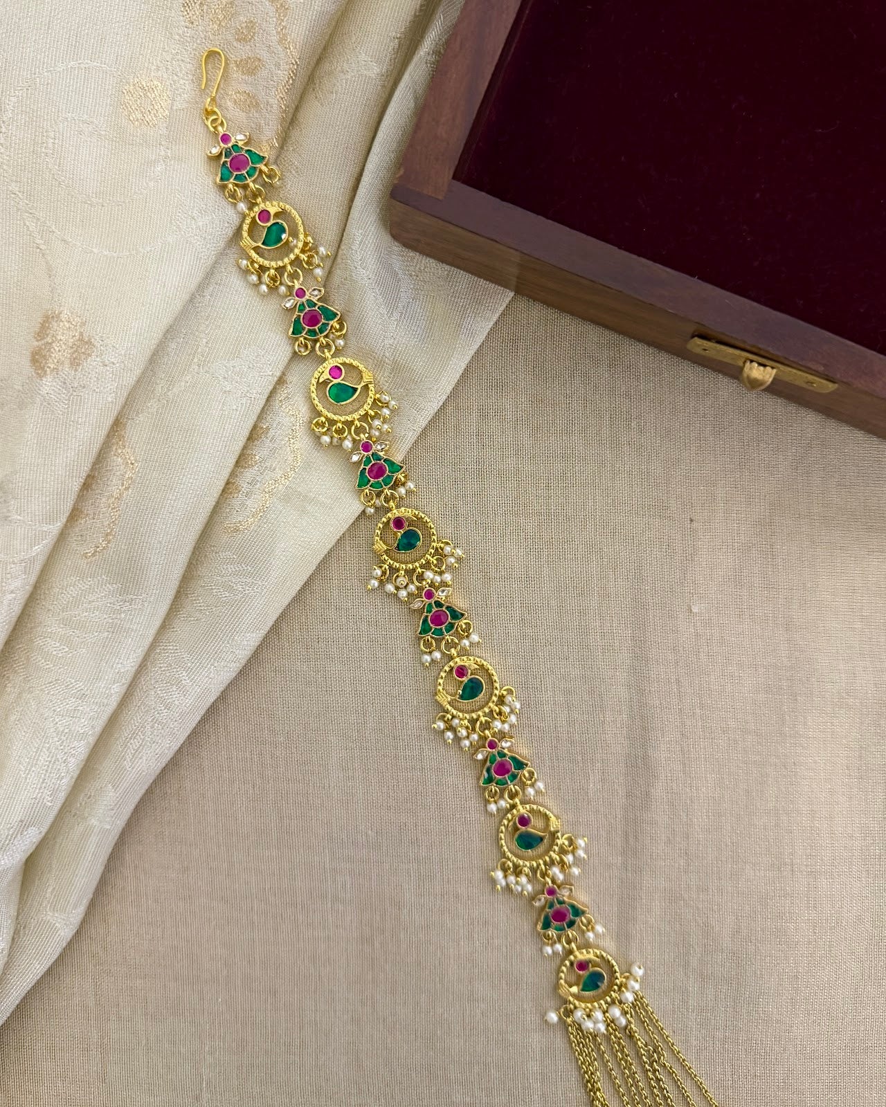 Jadau Kundan Long Hair Accessory | Multi Colour