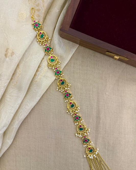 Jadau Kundan Long Hair Accessory | Multi Colour