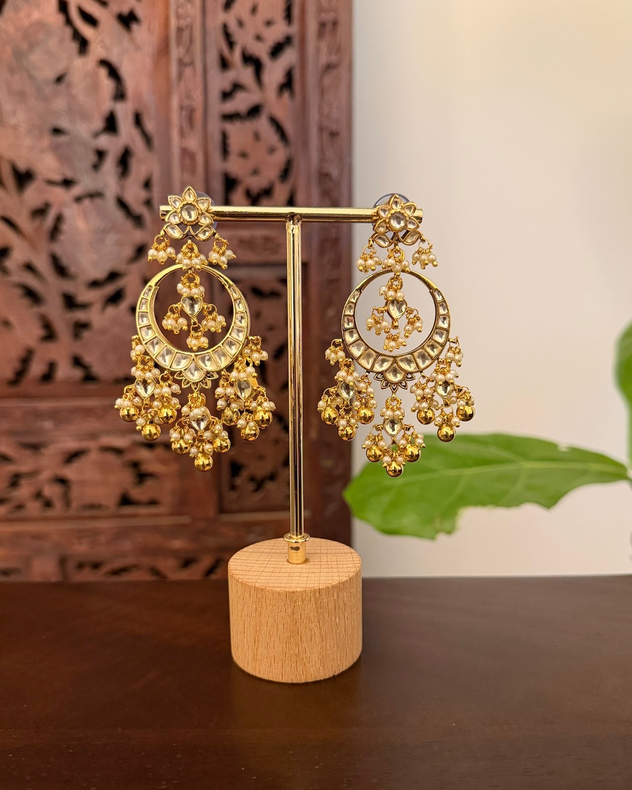 Kundan Chandbali White Earrings | Handmade Gold Plated | ER454