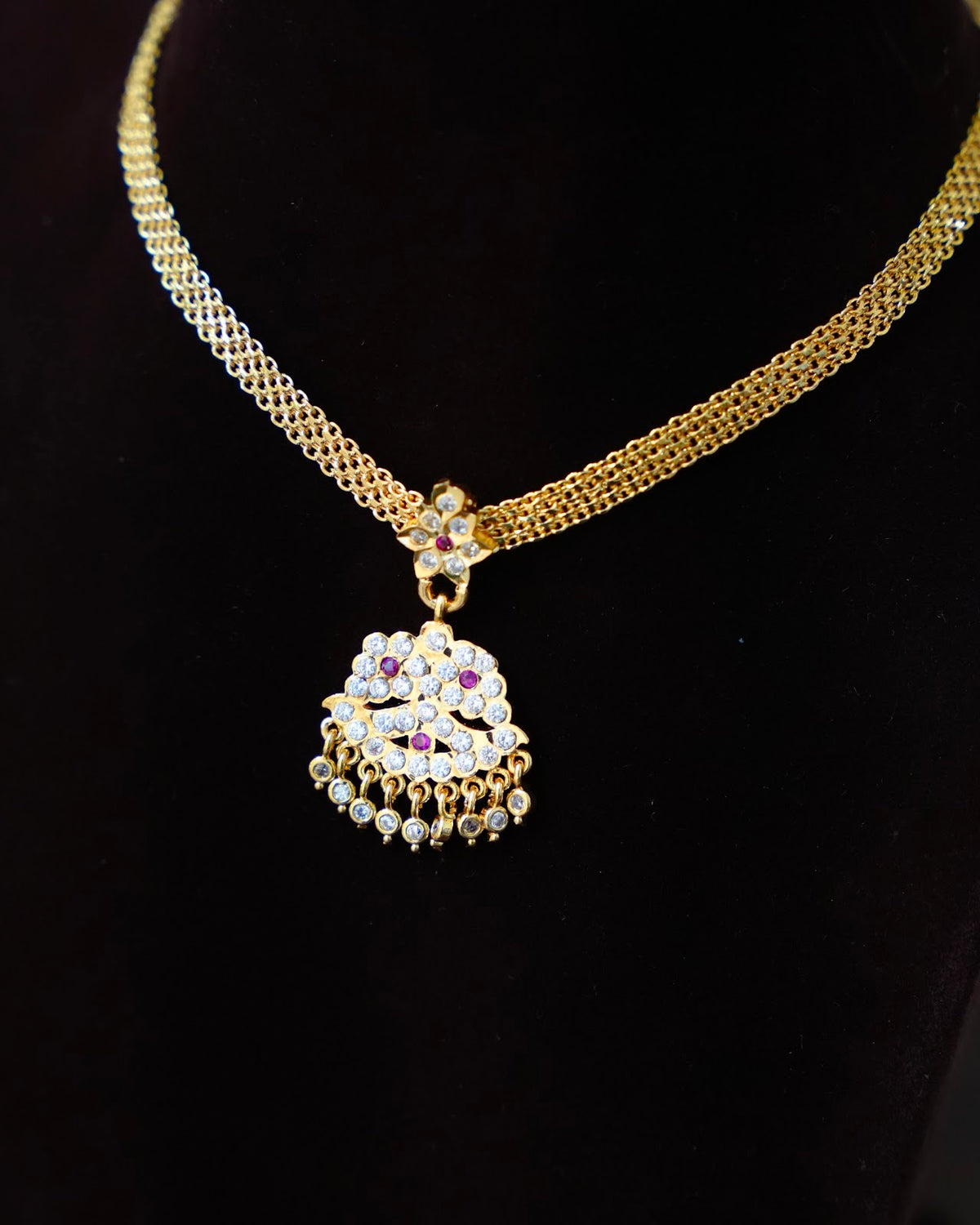 Vintage Impon Attigai Necklace | Ruby & White | Handmade Gold Tone | NC941